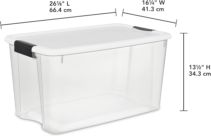 Sterilite Ultra Latch Box with Lids for Home and Office, 70 Quart, 12-Pack | Heavy-Duty and Stackable Plastic Containers with Latches for Closet, Cabinet, Bedroom, Bathroom and Dorm Room Organization