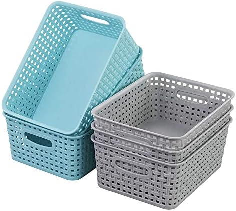 6-Pack Plastic Weave Rattan Basket Bin for Storage, Small Baskets