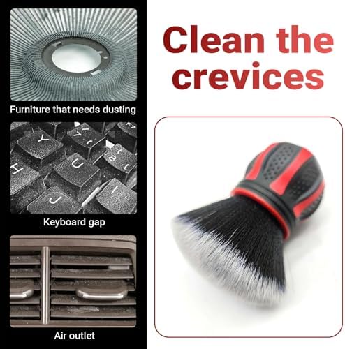 Car Detailing Brush, Automotive Ball-shaped Detail Brush, Ultra Soft Cleaning Brushes with Storage Rack, Universal Auto Interior Cleaning Tool, for Most Cars (Red)