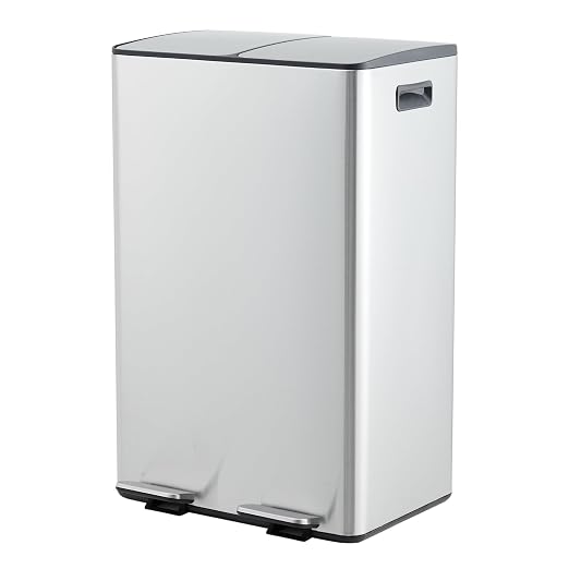 Dual Compartment Trash Can 60L (2x30L), Stainless Steel Recycling Bin with Removable Buckets, Soft Close Odor-Sealing Lid, Collapsible Pedal, Fingerprint Resistant for Home Kitchen or Office