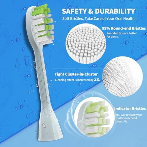 10 Pack Toothbrush Replacement Heads for Philips One Sonicare, Light Blue | Medium bristles, Aldult Tooth Brush Heads Refill