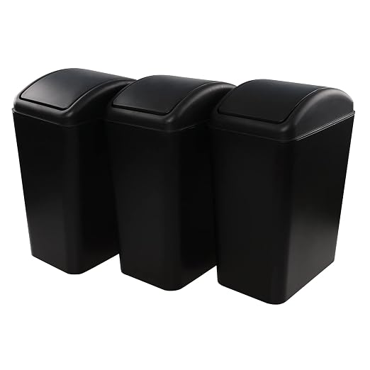 Vababa 3-Pack 4.5 Gallon Garbage Can, Trash Can with Swing Lid, Black | Swing Top Lid, Side Handle, Compact Slim Rectangular Shape, Ideal for Bedroom, Bathroom & Office Daily Waste Disposal