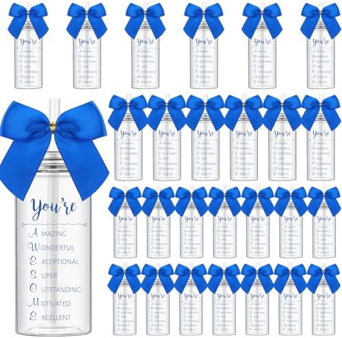 Skylety 24 Pcs Blue Employee Appreciation Gifts Bulk Thank You Cups | Housekeeping Appreciation Week Gift Cups with Lid Straw for Coworker, 13.5 oz, Plastic, Awesome Tumblers for Customer Service