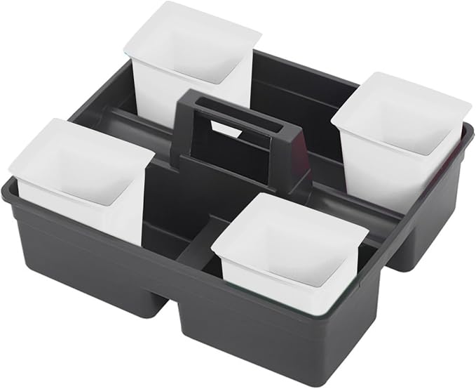 Plastic Storage Basket for Organizing Cleaning Supplies Portable Bin for Housekeeping for Bathroom and Hotel Use Design White