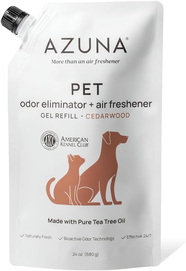 Azuna Pet Odor Eliminator for Strong Odor Gel | Pet Safe | 24oz Refill | Plant Powered | Dog and Cat Room Deodorizer | Pet Safe Air Fresheners for home | Cedarwood | Refill Only | Long Lasting