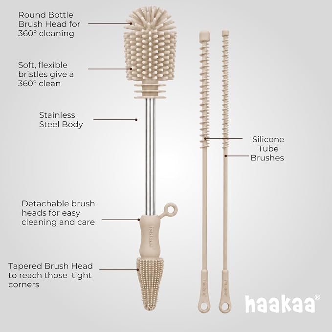 Haakaa Food-Grade Silicone Double-Ended Cleaning Brush (Brush-Pebble) | Household Cleaning Brushes Food-Grade Silicone Dishwasher Safe
