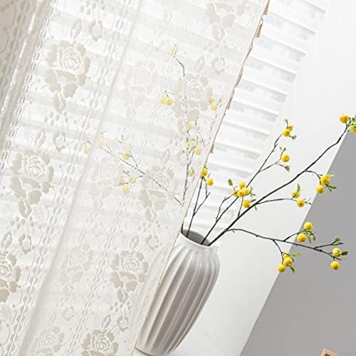 Sutuo Home Crochet Boho Curtains Rose Florals Embroidery, Sheer Lace Handmade Tassels Knitted Window Treatment Vintage Rustic Bohemian Farmhouse Drape for Bedroom Rod Pocket 1 Panel 59" W x 84" L