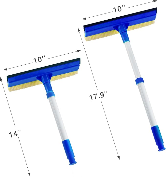Bryquelin Window Squeegee for Home,2 in 1 Squeegee Window Cleaner with 18"" Long Handle,Sponge Car Window Squeegee for Gas Station, Glass,Shower,Outdoor High Window Cleaning