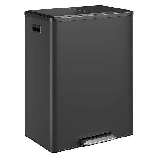 Jojoka Dual Trash Can for Kitchen Recycling and Trash, 16-Gallon Stainless Steel Double Garbage Bin with Lid and Foot Pedal, Soft Close, Removable Compartments for Waste Separation, Home Organization