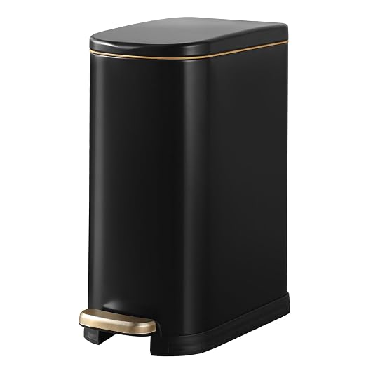 SYNCVIBE Bathroom Trash Can with Soft Close Lid 3.5 Gallon Matte Black | Stainless Steel Garbage Can with Removable Inner Bucket Slim Trash Bins with Step Pedal for Bedroom, Office