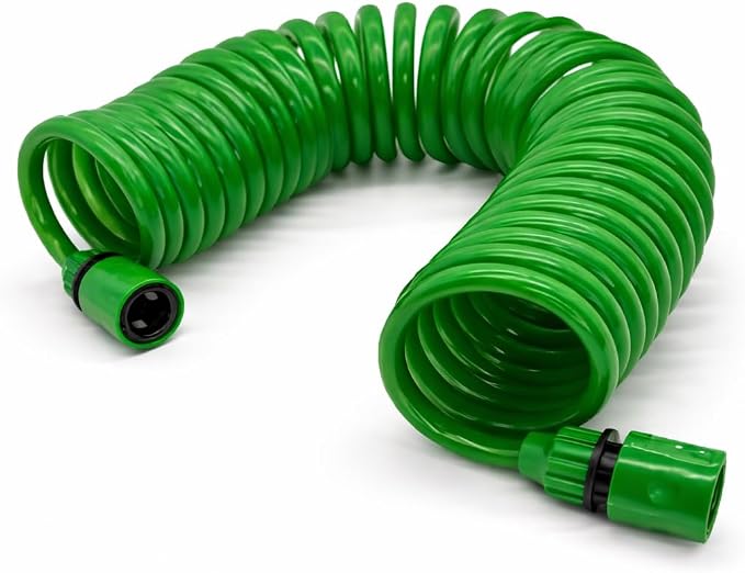 Coil Garden Hose 8 ft, Curly Water Hose with Plastic Connectors, Recoil Garden Water Hose, Retractable, Corrosion Resistant Garden Coil Hose.