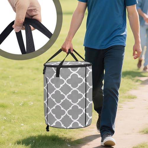 Gray Lattice Collapsible Trash Can Portable Camping Garbage Can for Parties, Yard Waste, or Laundry - Camping Accessories