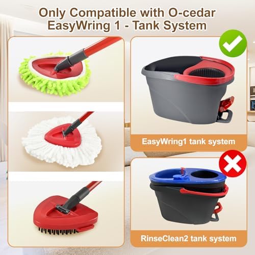 Mop Heads Replacements Compatible with Ocedar EasyWring 1 Tank, Spin Mop Replacement Head, Include 4 O Cedar Mops Replace Heads,1 Scrubber MOp Head and 1 Mopping Base for Cleaning(Not Include Bucket)