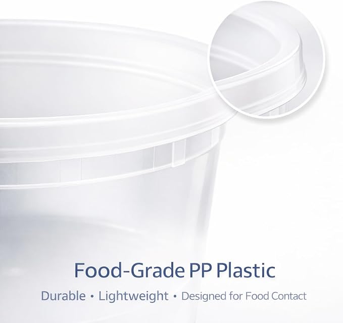 16 oz [24-Pack] Microwavable Plastic Deli Food Storage Containers with Lids | BPA Free, leak-resistant, stackable and freezer-safe design helps keep food fresh and secure