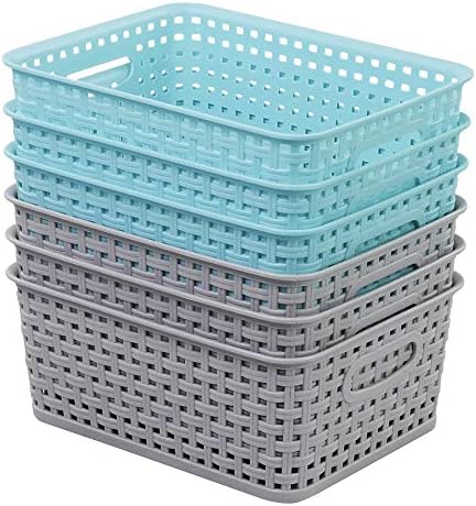 6-Pack Plastic Weave Rattan Basket Bin for Storage, Small Baskets