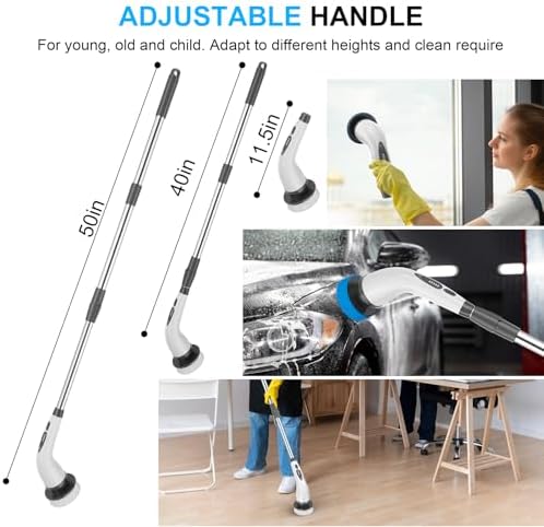 Electric Spin Scrubber, Cordless Shower Cleaner Brush with Adjustable Extension, 4 Replaceable Cleaning Heads, Power Shower Scrubber for Bathroom, Tub, Tile, Floor