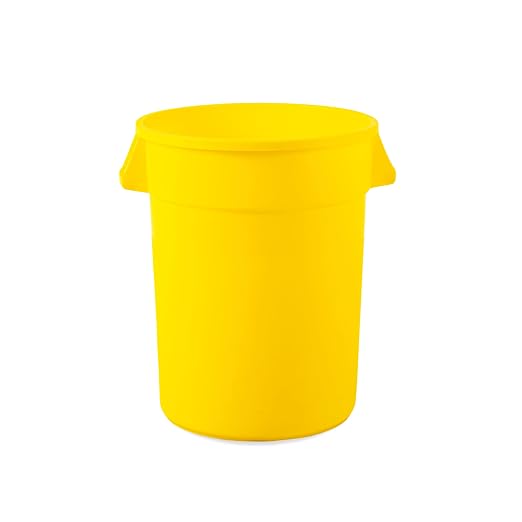 PRO&Family 32 Gallon Yellow Round Commercial Trash Can/Ingredient Bin Recycling Bin Kitchen Garbage Can Office Garbage Can Trash Barrel Plastic Barrel Yard Waste Bin Outdoor Trashcan