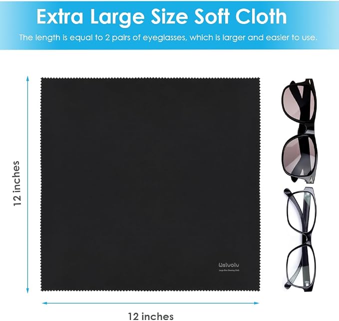 6PCS Large Eyeglass Cleaning Cloths, 12 x12 in Screen Cleaner | Large Size, Individually Wrapped, Easier to Grip and Use, Premium Microfiber Cleaning Cloth for Glasses, TV, Laptop Screens