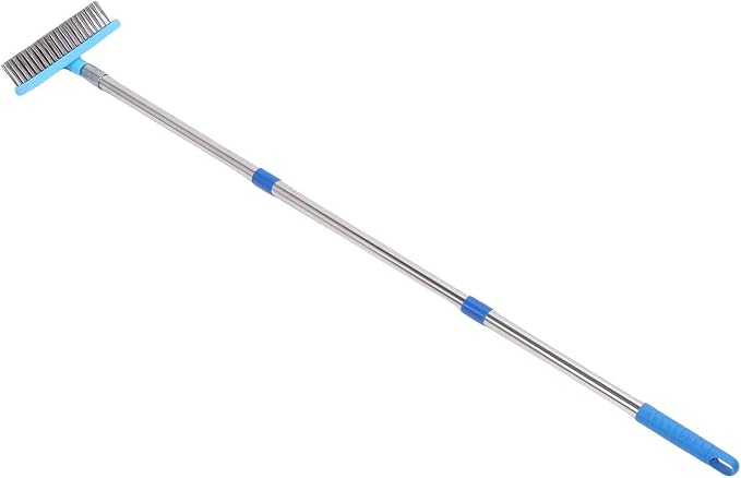 FTVOGUE Telescopic Wire Broom, Heavy Duty Moss Grime Scrubbing Brush for Patio Deck Stainless Steel PP 20cm Brush Head 120cm Length 3 Section Handle Outdoor Cleaner