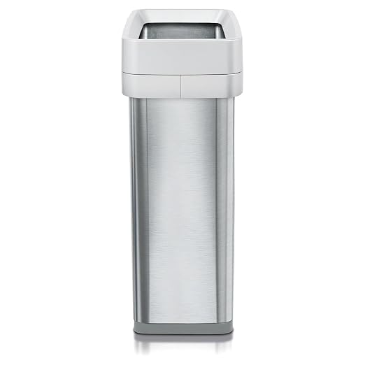 Clorox Slim Open Top Stainless Steel Trash Can, Silver, 13 Gallon / 50L | Narrrow Rectangular Garbage Bin with Hinged Rim Protection for Commercial Spaces, Kitchen, and Office Use