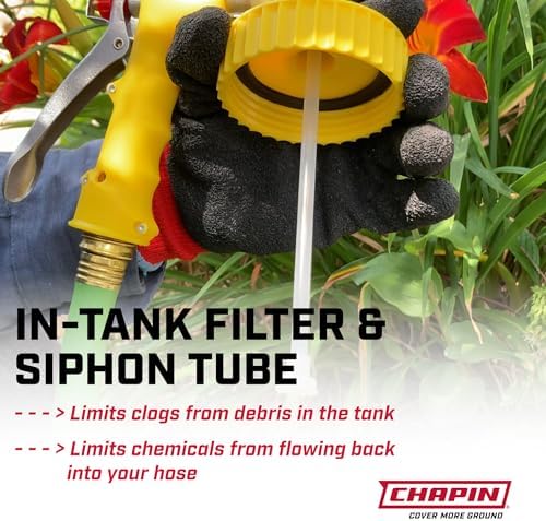 CHAPIN 32 oz Hose-End Sprayer, 6 Mixing Ratios for Precise Application | Chemical-resistant tank; sprays up to 320 gallons for standard garden hoses, fan nozzle and comfort-grip handle