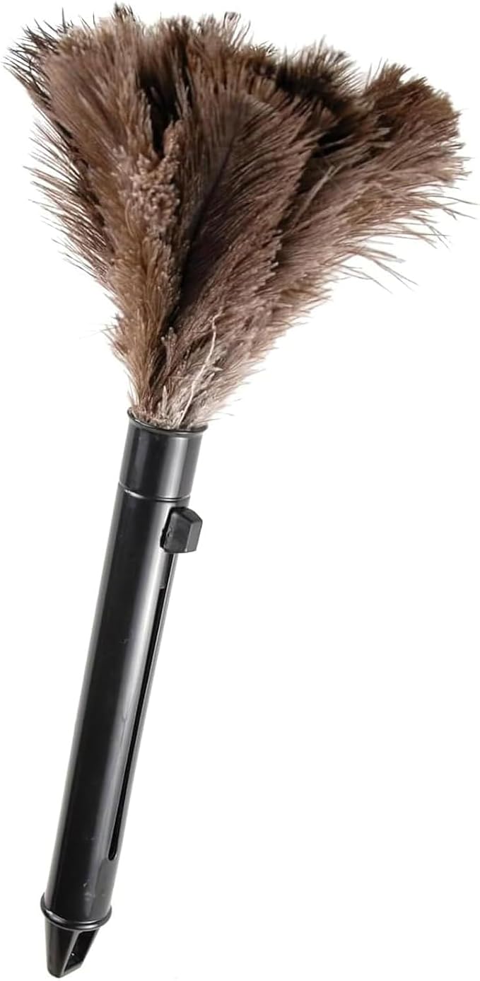 Retractable Feather Duster-Genuine Ostrich Feathers,Anti-Static,Reusable Eco-Friendly Handheld Cleaning for Keyboard,Home,Car,Office(10 to 15 Inches) 1 Pack