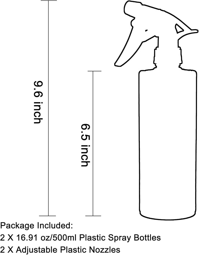 OFFIDIX Black Spray Bottle 360° Plastic 2 Pack/16 oz Plant Mister Water Can | Fine Mist and Stream Setting, 470ml Water Empty Spray Bottles Mister for Hair, Cleaning, Plants, Upside Down Watering Can