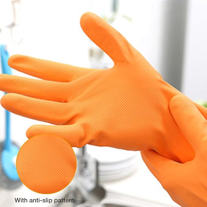 Alimat PluS Dishwashing Gloves Latex Free, Without Liner, 3 Pairs, Medium | Reusable Rubber Gloves with Non Slip Embossed Texture, Waterproof Nitrile Cleaning Gloves for Laundry, Gardening