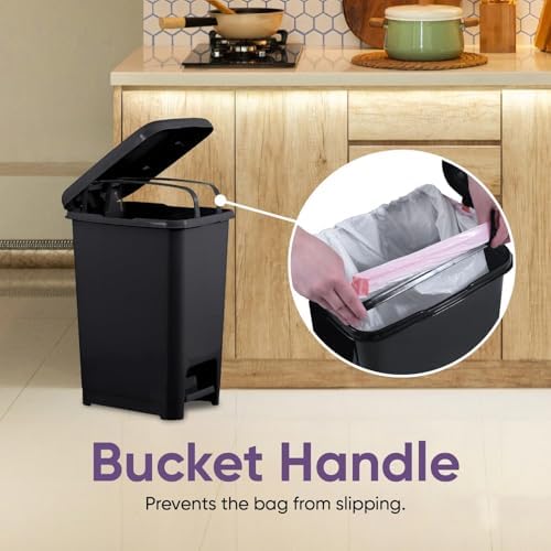 Superio Slim Trash Can with Foot Pedal – 10.5 Gallon Step-On Trash Can with Lid, Large Plastic Garbage Can, Trashcan for Bathroom, Kitchen, Office, Bedroom, Dorm Room, Patio, – Black, 2