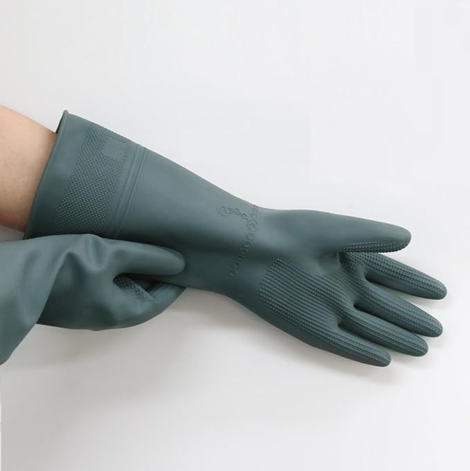 Myungjin 2 Pairs Reusable Rubber Gloves, Waterproof, Non-Slip Honeycomb Grip, Wide Sleeve Fit, for Dishwashing