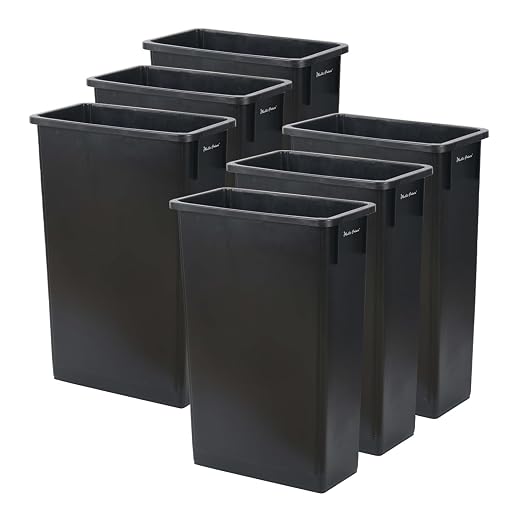 PLASTIC PRINCE 23 Gallon Slim Trash Can Kitchen, Commercial Tall Trash Bin Narrow, Rectangular Slim Jim Skinny Garbage Can for Home Garage Cabinet Restaurant, 6 Pack, Black