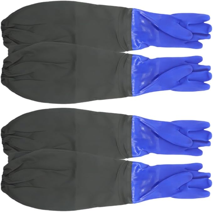 2 Pairs Long Cuff Waterproof Rubber Gloves with Flocked Liner, Elbow-length Dishwashing and Kitchen Cleaning Gloves for Household and Industrial Use