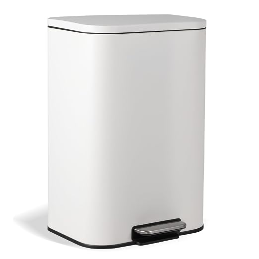 Takywep Stainless Steel Fingerprint Proof Soft Close Recycling Trash Can with Foot Pedal & Removable Inner Bucket, Rectangular Waste Bin for Kitchen Home Office Bathroom Restaurant