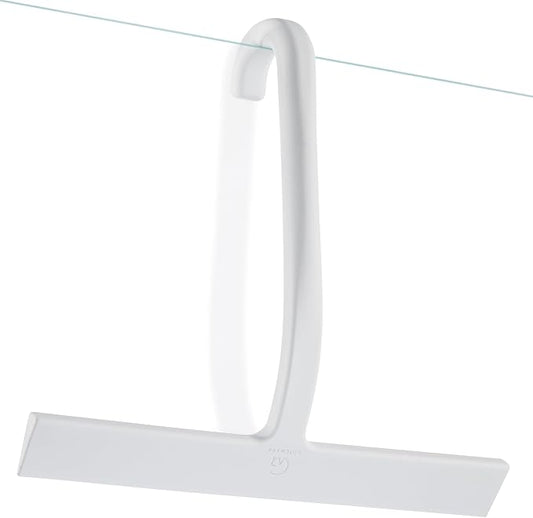 Shower Squeegee for Glass Doors, 10″ White with No-Drill J-Hook | Hang Anywhere Without Adhesive, Seamless One-Piece Silicone, Encased Steel Core, Streak-Free Shower Squeegee for Glass & Tile