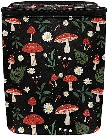 Car Trash Can with Lid and Zipper Boho Cottagecore Mushroom Ferns Print Leakproof Garbage Bag Hanging Back of Seat Auto Interior Accessories Portable Trash Bin Organizer and Storage Bag