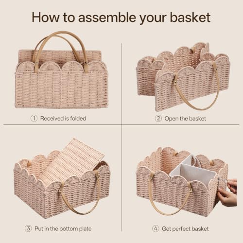 HBlife Baby Diaper Caddy, Paper Rope Storage Baskets Nursery Bin with Removable Divider, Portable Car Organizer for Diapers, Baby Shower Gifts, Newborn Essentials Must Haves