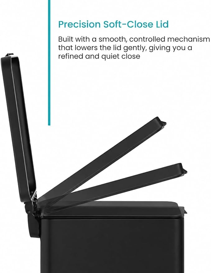 Home Zone Living 8 Gallon Slim Kitchen Trash Can with Soft Close Lid, Step Pedal, Bag Tuck Band, and Removable Liner, Stainless Steel, Matte Black