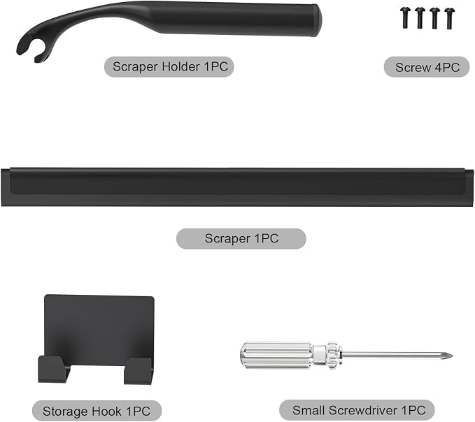 Shower Squeegee for Glass Doors, Shower Squeegee for Tile Shower Walls, Stainless Steel Squeegee for Bathroom, Windows and Mirrors with Storage Hook-12”, Black