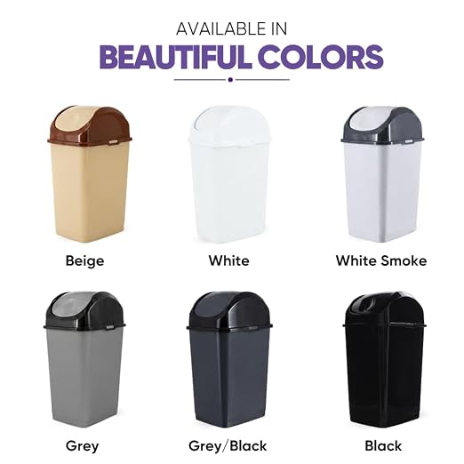 Superio Small 2.5 Gallon Plastic Trash Can with Swing Top Lid, Compact Slim Waste Bin for Under Desk, Office, Bedroom, Bathroom, Dorm Room, 10 Qt. Portable Garbage Can (White)