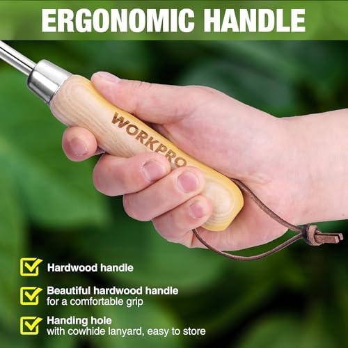 WORKPRO Crack Weeder, 13.5" Stainless Steel Weeding Tool, Wooden Handle | L-Shaped Sidewalk Weed Puller Spatula, for Garden Lawn Yard Patio Terrace Paving Garden Tool