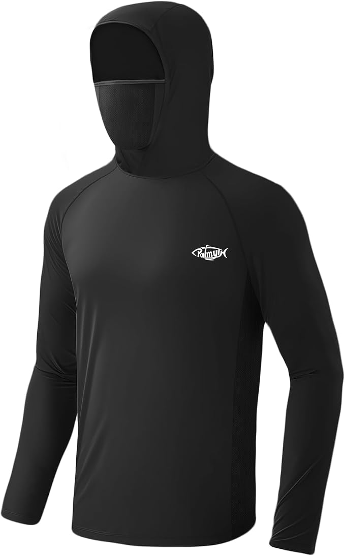 Palmyth Men's Fishing Hoodie UPF 50+ Long Sleeve with Face Mask Neck Gaiter | Zipper Pocket, Thumb Loops, Quick-Dry, Side Mesh Panels, Lens Cleaning Cloth