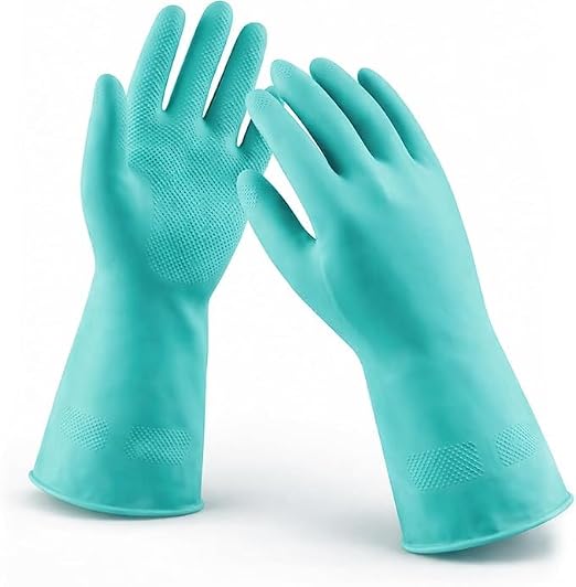 LADWA 1 Pairs Non-Slip Household Cleaning Reusable Dishwashing Gloves for Kitchen Washing Dishes Bathroom Gardening & Home Tasks Flexible Long-lasting & Waterproof Gloves Perfect for Woman Men (Green)