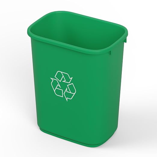 28 Qt. / 7 Gallon Green Rectangular Recycling Wastebasket Trash Can | 10 Pack