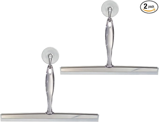iDesign Bathroom Shower Squeegee, Set of 2, Clear/Stainless Steel | Wall Hook Included