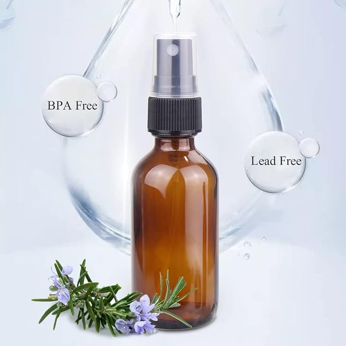 Spray Bottle, 2 oz Fine Mist Glass Spray Bottles, Little Refillable Liquid Containers for Watering Flowers Cleaning (8 Pack, Amber)