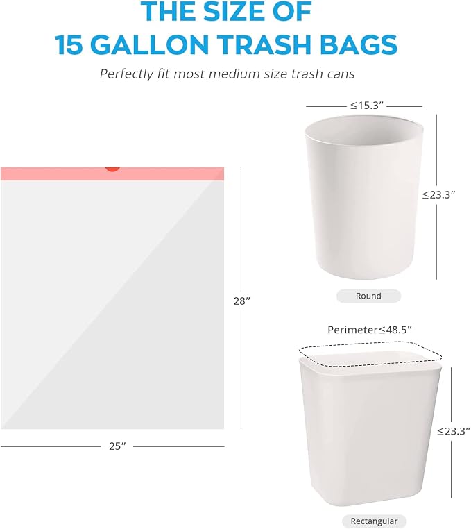 15 Gallon Drawstring Trash Bags, 80 Count, White | Ultra Thick, Heavy Duty, Leak Proof Large Plastic Garbage Bags for Tall Kitchen Home Office Outdoor
