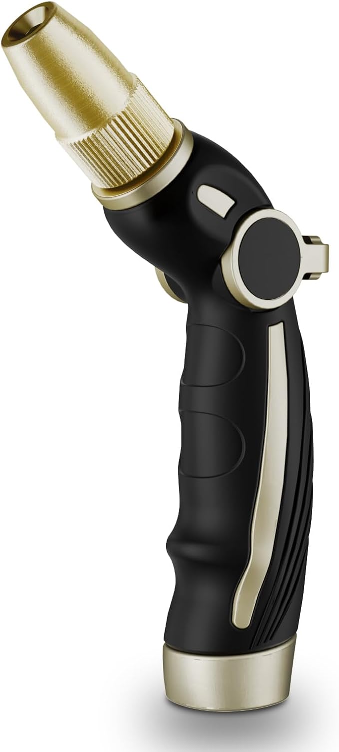 RESTMO Garden Hose Nozzle, Heavy Duty Water Hose Sprayer Nozzle, Black | Brass Head, Thumb Control, Adjustable 4 Spray Patterns, Leak-proof, Metal Hose Nozzle for Outdoor Lawn & Plant & Car