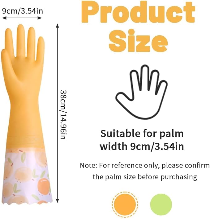 Dishwashing Cleaning Gloves, Rubber Glove with Cotton Lined | 2 Pairs Reusable Latex Free Kitchen Gloves, Long Waterproof Household Glove for Laundry Cleaning Working Gardening Cooking