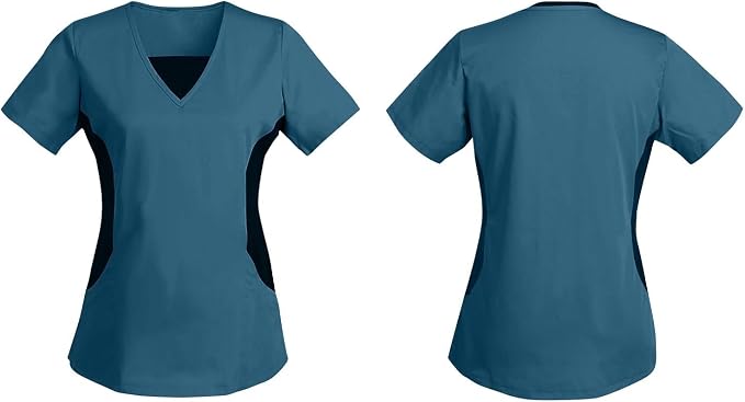 Women's Scrub Top V-Neck Tops, Moisture Wicking and Stretch Breathable Housekeeping Uniforms, Medical Nurse Shirt