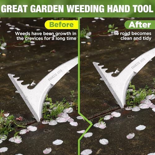 WORKPRO Crack Weeder, 13.5" Stainless Steel Weeding Tool, Wooden Handle | L-Shaped Sidewalk Weed Puller Spatula, for Garden Lawn Yard Patio Terrace Paving Garden Tool